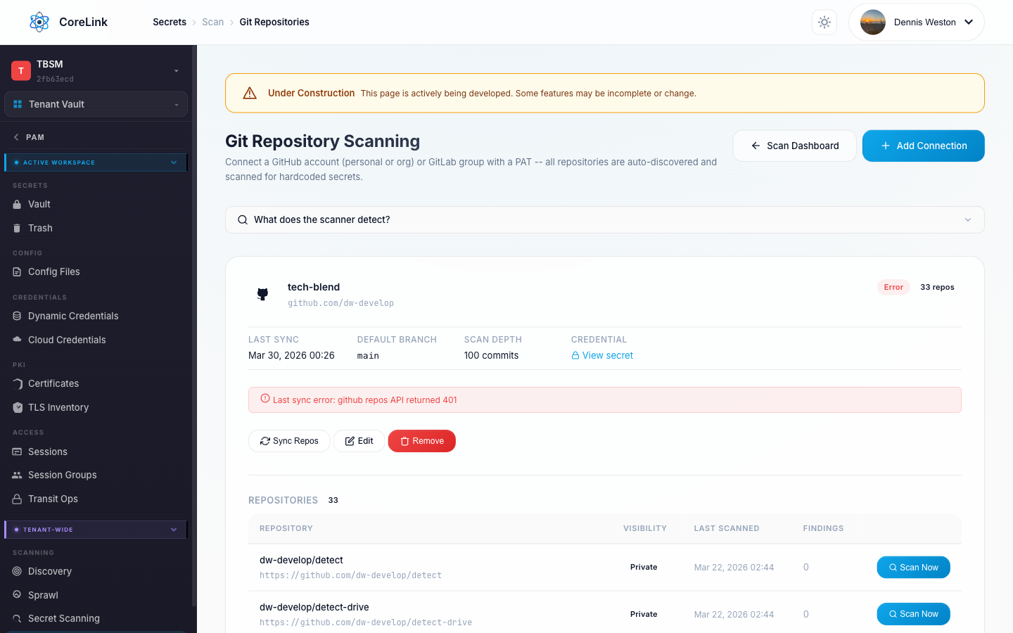 Git Secret Scanning screenshot