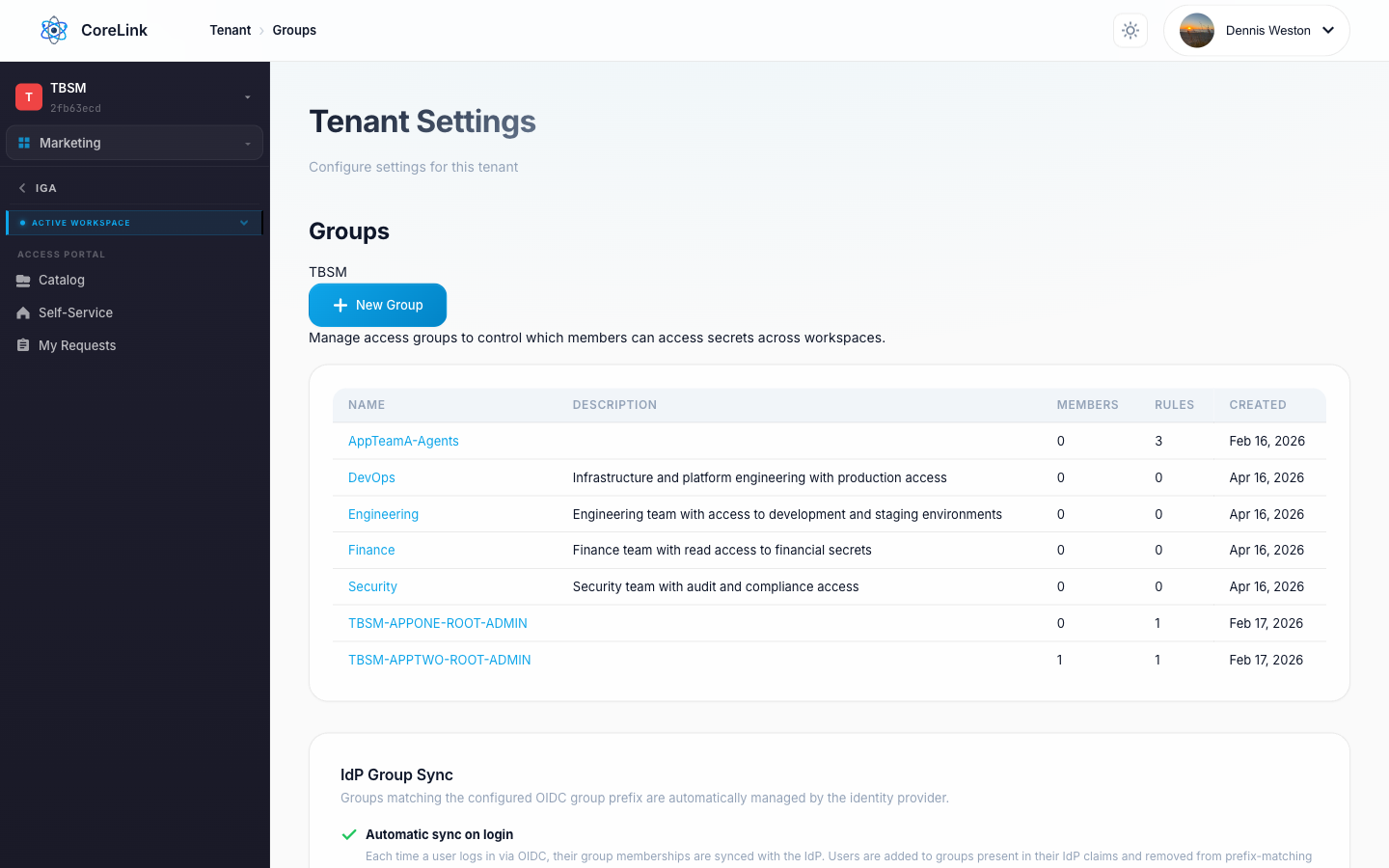 Groups screenshot