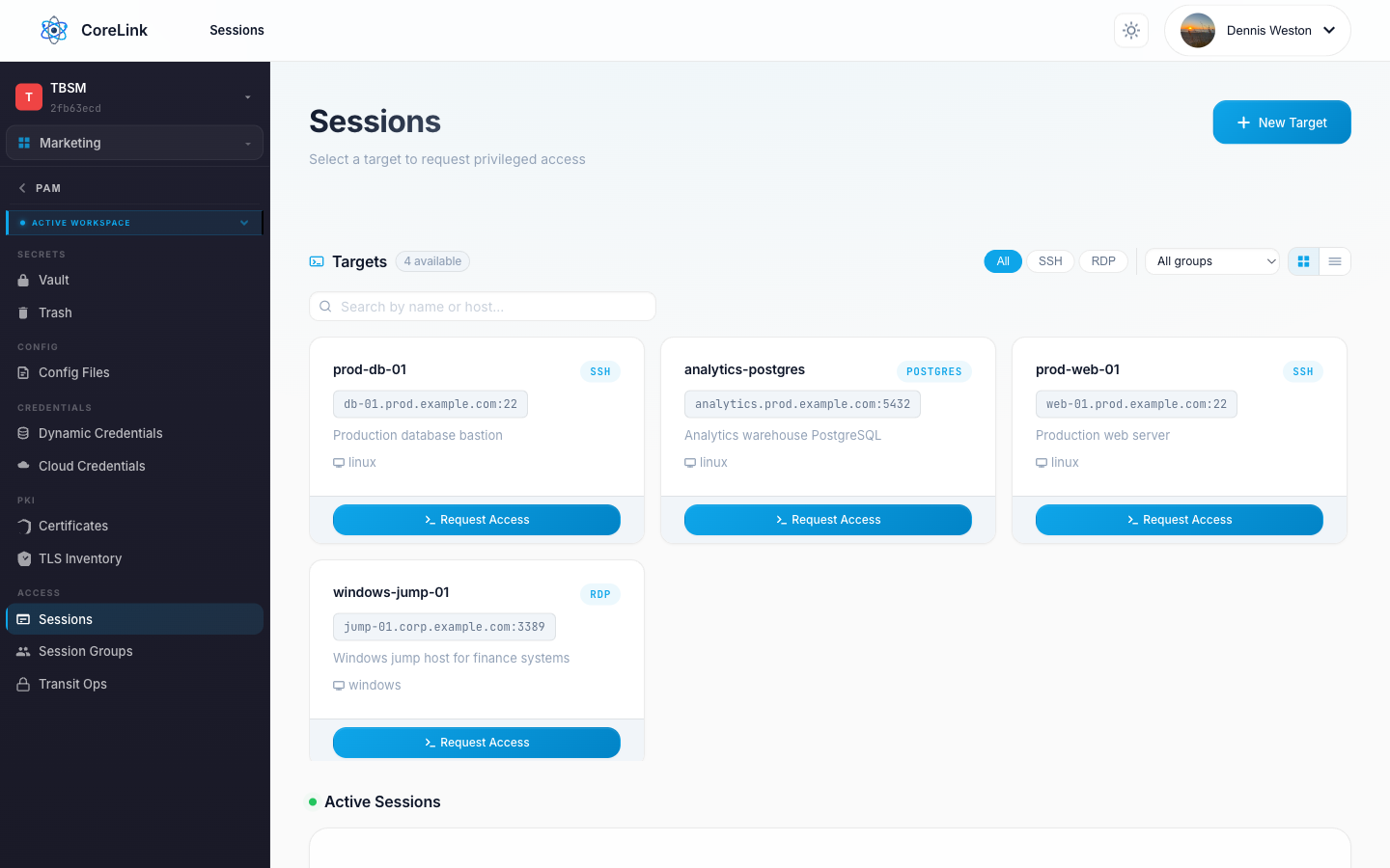 Privileged Sessions screenshot